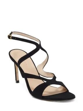 Stuart Weitzman Mariposa Black Suede Cutout High Heel Sandals Ankle Strap Size 8